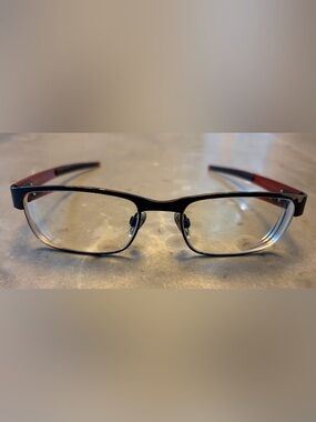OAKLEY CARBON PLATE OX5079-0155 Black + Red Rectangle Eyeglass Frames 55-18 142
